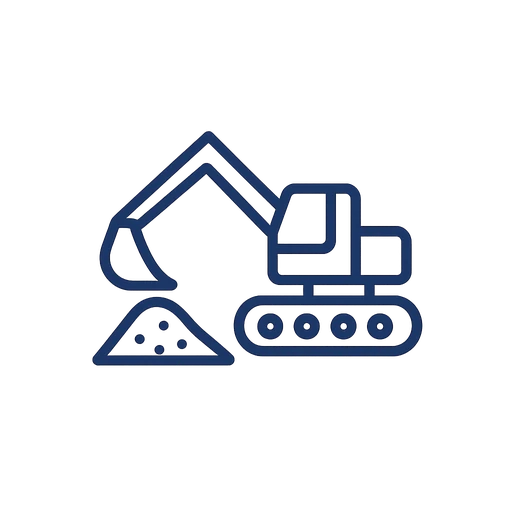 Line icon of a bulldozer blade shaping a sloped dirt pad