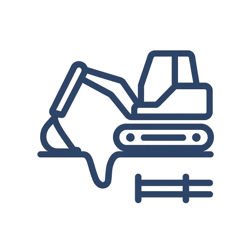Line icon of an open utility trench with conduit laid along the bottom