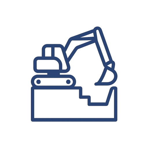 Line icon of a benched foundation excavation with footing forms in place