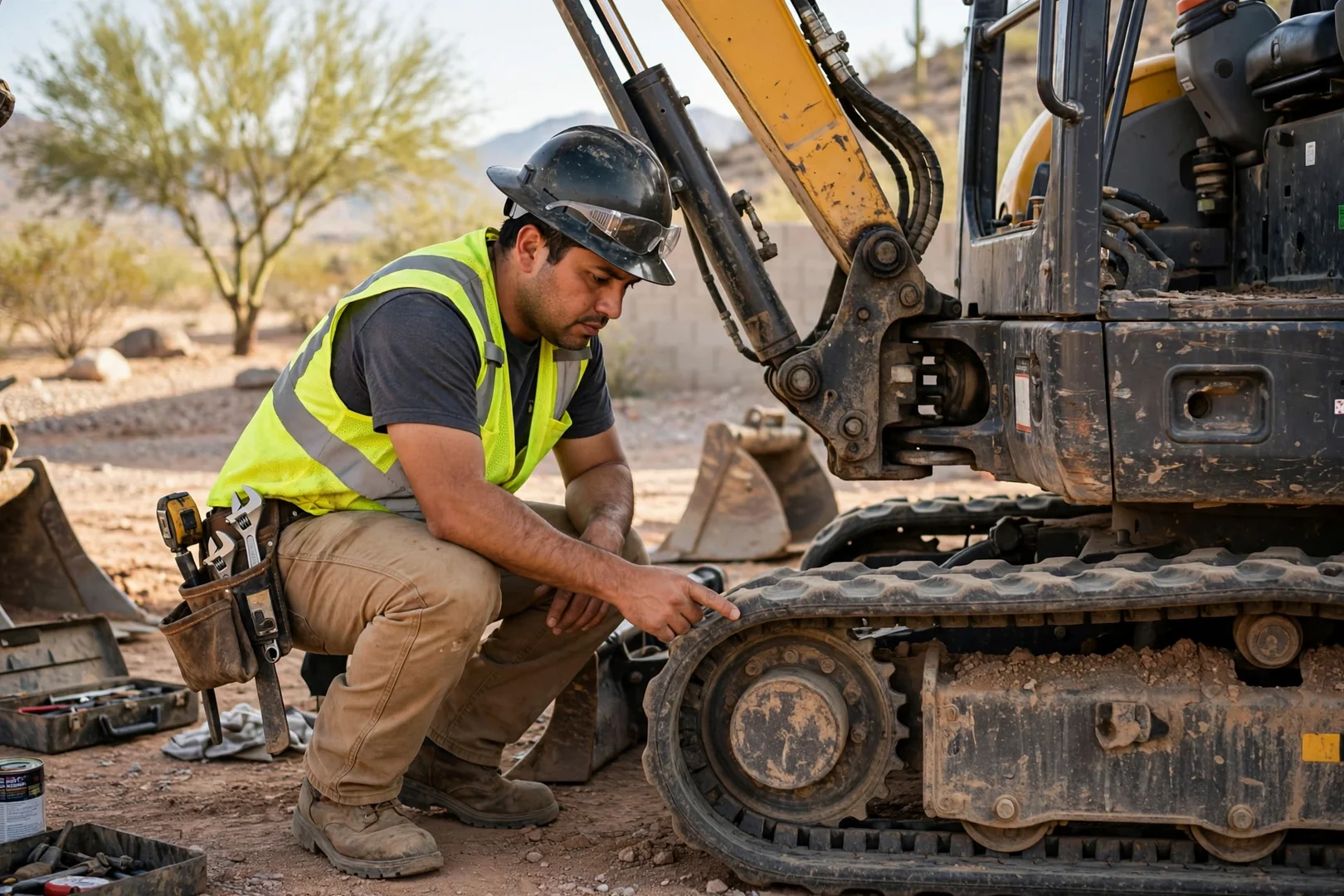 Buckeye Excavation Experts technician reviewing Excavation Contractor equipment in Buckeye, AZ