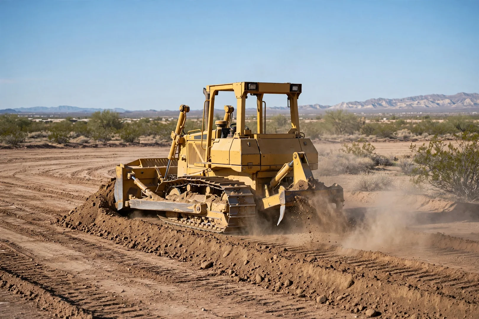 Dozer rough grading an open acreage parcel for a future slab